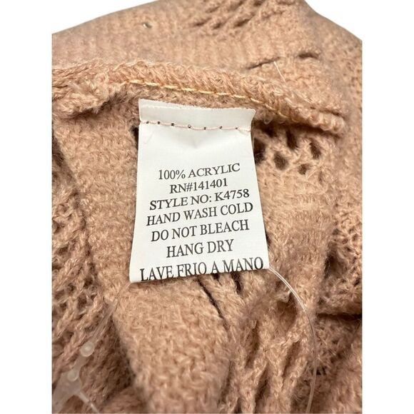 C-Mode Women’s OS Pullover Knit Poncho Sweater Fringe Pearls Pink NEW - Picture 6 of 7